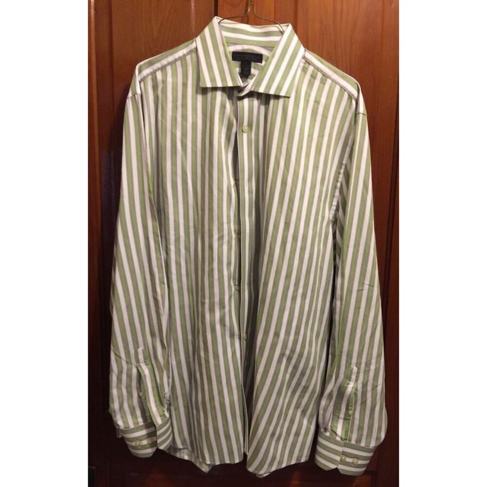 XL (17-17 1/2) Express Design Studio Men's Striped‎ Button Down Modern Fit White